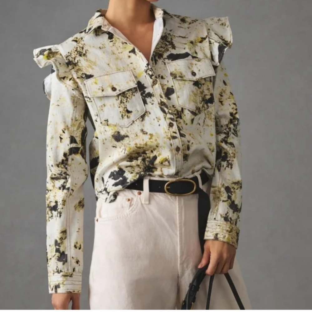 Pilcro Abstract Floral Denim Shirt